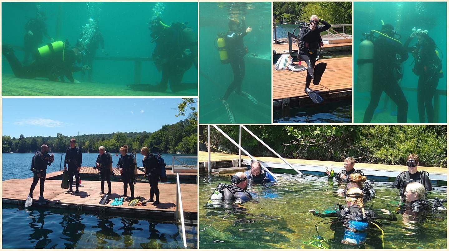 Various images of divers receiving training at Blue Water Park